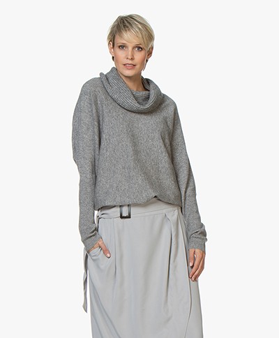 Repeat Oversized Sweater with Draped Turtleneck - Light Grey