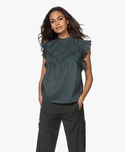 ba&sh Wood Sleeveless Embroidery Blouse - Forest
