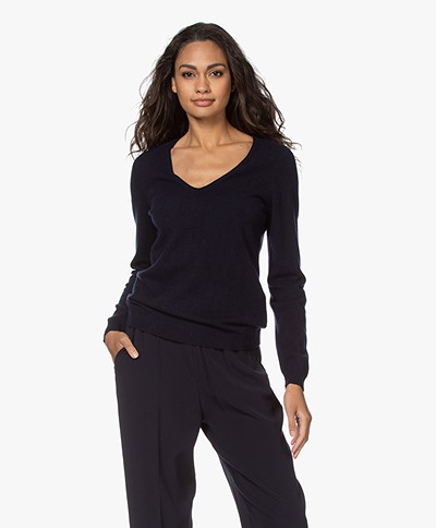 Repeat Cashmere V-neck Pullover - Navy