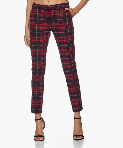 Woman by Earn Sue Checkered Stretch Pants - Navy/Red