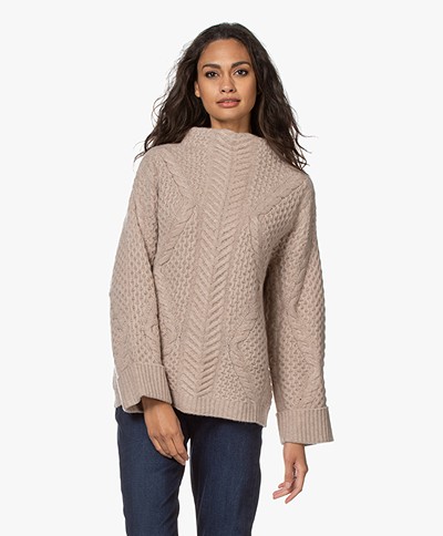 Repeat Luxury Cashmere Cable Knit Sweater - Sand