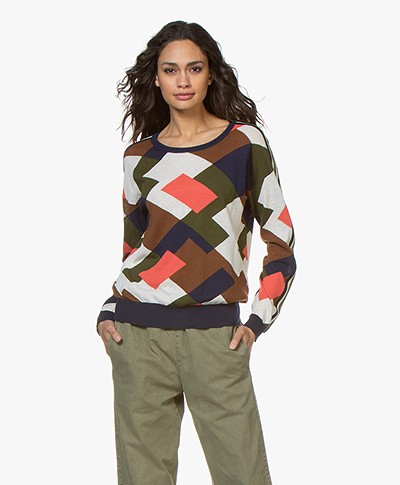 Closed Graphic Print Linen Blend Sweater - Blanched Almond