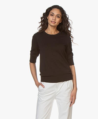 Repeat Cotton Blend Mid Sleeve Sweater - Black