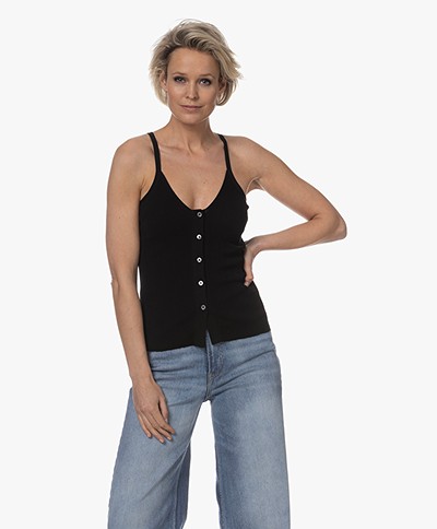 Drykorn Ginni Buttoned Ribbed Top - Black