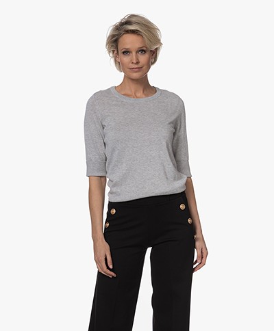 Repeat Bio Cotton Blend Sweater with Elbow-length Sleeves - Soft Grey