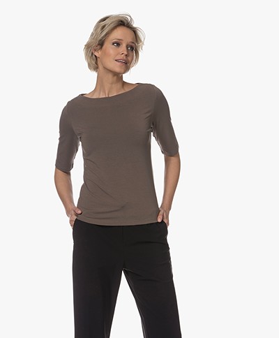 LaSalle Tencel Boat Neck T-shirt - Taupe