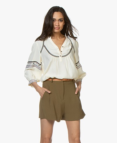 ba&sh Plume Crepe Embroidered Blouse - Off-white