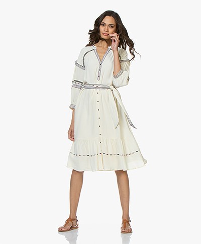 ba&sh Patty Embroidered Crepe Shirt Dress - Off-white