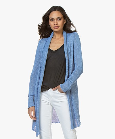 BRAEZ Knitted Open Cardigan in Cotton - Bright Blue