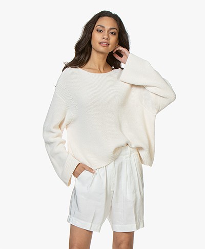 Drykorn Laureen Boatneck Sweater in Cotton Blend - Ecru