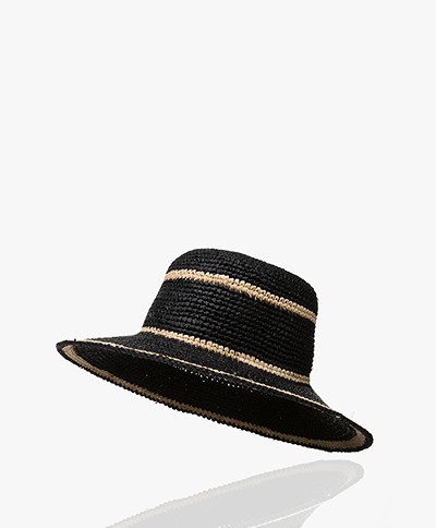 Pomandère Raffia Striped Hat - Black