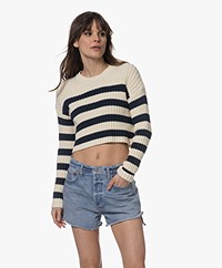 Denimist Striped Ribbed Cropped Sweater - Ecru/Navy