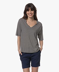 Woman by Earn Hannah Striped V-neck T-shirt - Black/Off-white