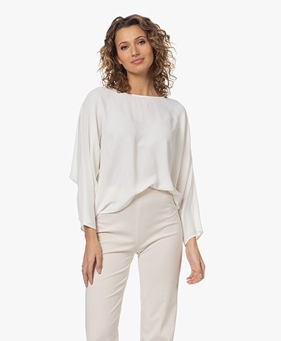 Drykorn Nialini Silk Blend Blouse with Batwing Sleeves - Off-white