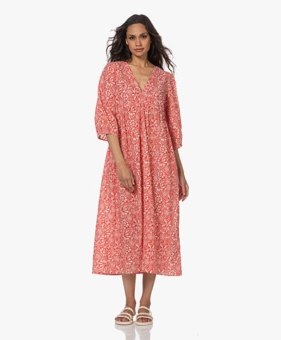 by-bar Katy Cotton A-line Poppy Bhopal Print Dress - Red/Cream