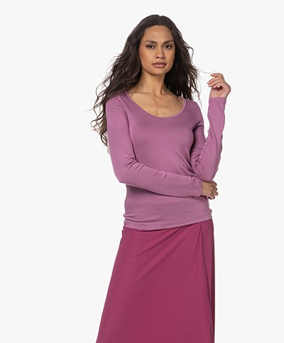 Vince Ribbed Jersey Scoop Neck Long Sleeve - Camellia