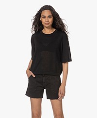 ba&sh Dakota Linen Blend Short Sleeve Sweater - Black 
