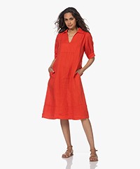 by-bar Fleur Knee-length Linen Dress with Collar - Poppy Red