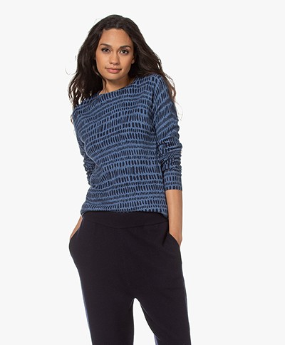Belluna Allure Viscose-Wool Blend Printed Sweater - Jeans/Blue
