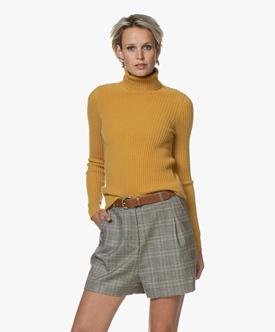 Repeat Pure Cashmere Rib Turtleneck Pullover - Curry