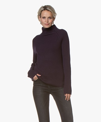 Woman by Earn Anne Wool Rib Turtleneck Sweater - Grape