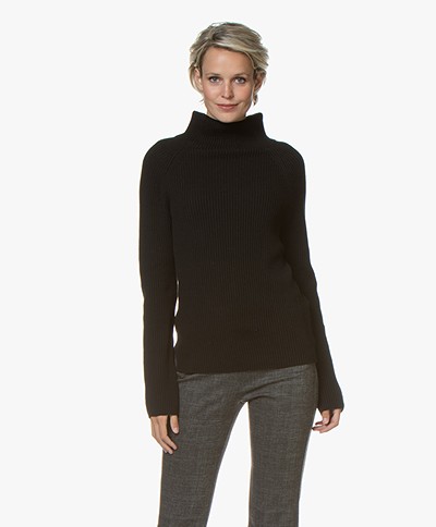 Woman by Earn Anne Wool Rib Turtleneck Sweater - Black