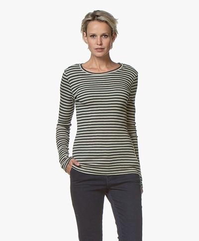 by-bar Lux Striped Wool Blend Long Sleeve - Stone Silver 