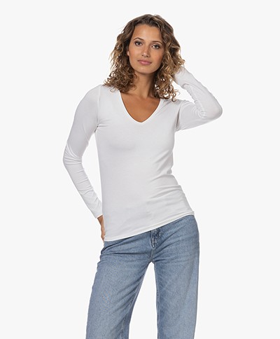 Majestic Filatures Soft Touch V-neck Long Sleeve - White 