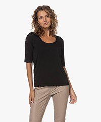 LaSalle Lyocell T-shirt met Halflange Mouwen - Zwart
