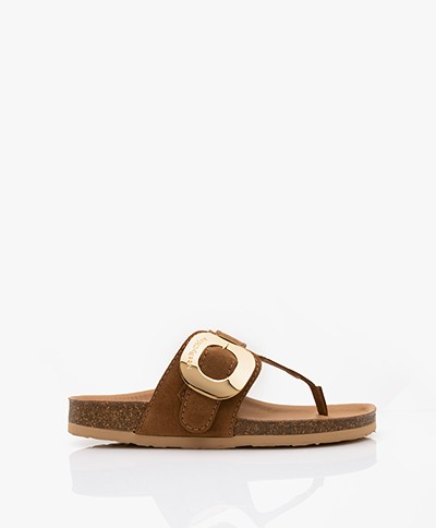 See by Chloé Chany Suede Toe Sandals with Cork Sole - Tan