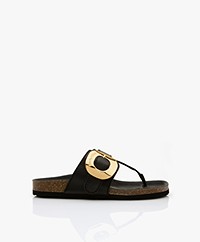 See by Chloé Chany Leather Toe Sandals with Cork Sole - Black