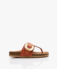 See by Chloé Chany Leather Toe Sandals with Cork Sole - Pastel Orange