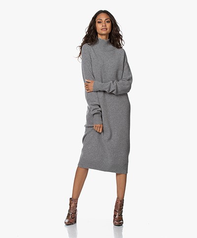 Closed Knitted Italian Wool Turtleneck Dress - Grey Heather