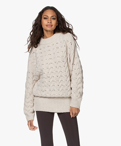 Closed Wool Blend Cable Ajour Sweater - Ivory