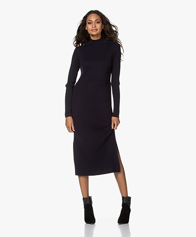 Repeat Knitted Ribbed Cotton Blend Midi Dress - Navy