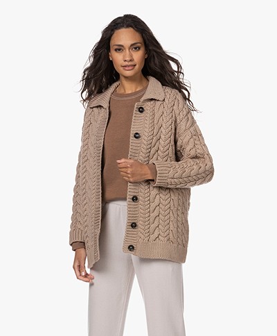 I Love Mr Mittens Cable Knitted Wool Cardigan - Warm Taupe