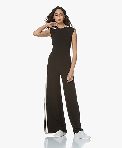 Norma Kamali Side Stripe Sleeveless Travel Jersey Jumpsuit - Black/Off-white Stripe