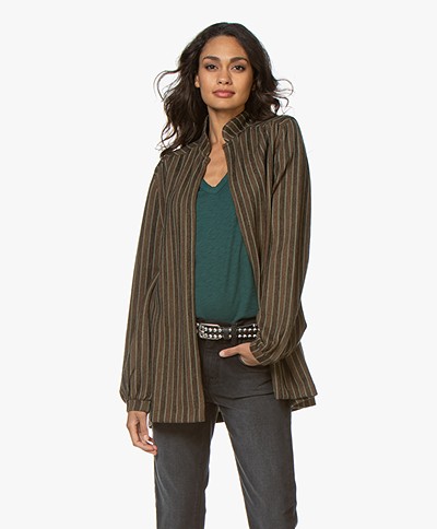 SIYU Fine Knit Merino Striped Blazer Jacket - Brown/Green