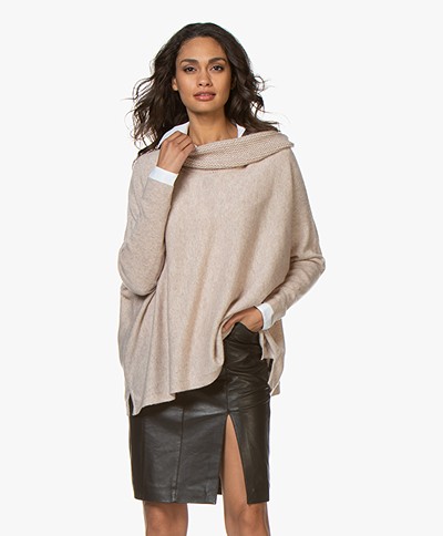 Repeat Oversized Sweater with Draped Turtleneck - Beige
