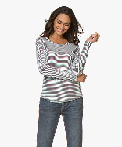 Closed Striped Cotton Blend Long Sleeve - Ivory/Navy