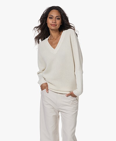 Sibin/Linnebjerg Ebba Merino Wool Blend V-neck Sweater - Off-white