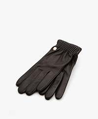 Rhanders Cecilia Rib Details Lamb Leather Gloves - Black