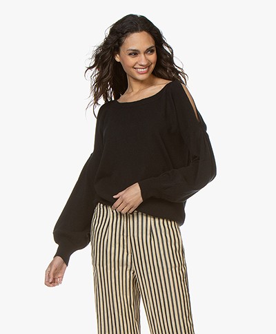 Repeat Open-shoulder Pure Cashmere Sweater - Black