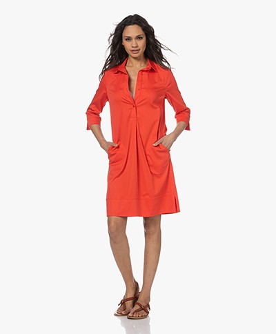 LaSalle Cotton Blend Shirt Dress - Coral