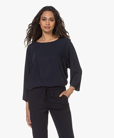 Woman by Earn Amelie Oversized Crepe Blouse - Navy
