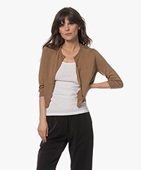 Repeat Buttoned Cardigan with Cropped Sleeves - Mocca