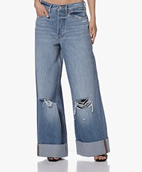 Denham Yayoi Wijde Pijpen Jeans met Distressed Details - Mid Blue Repair