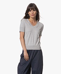 Plein Publique La Kate V-neck Short Sleeve Sweater - Light Grey