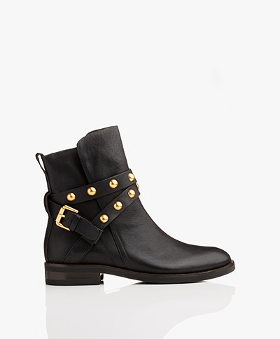 See by Chloé Janis Leather Ankle Boots - Black/Gold