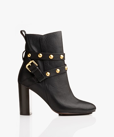 See by Chloé Janis Heeled Ankle Boots with Studs - Black